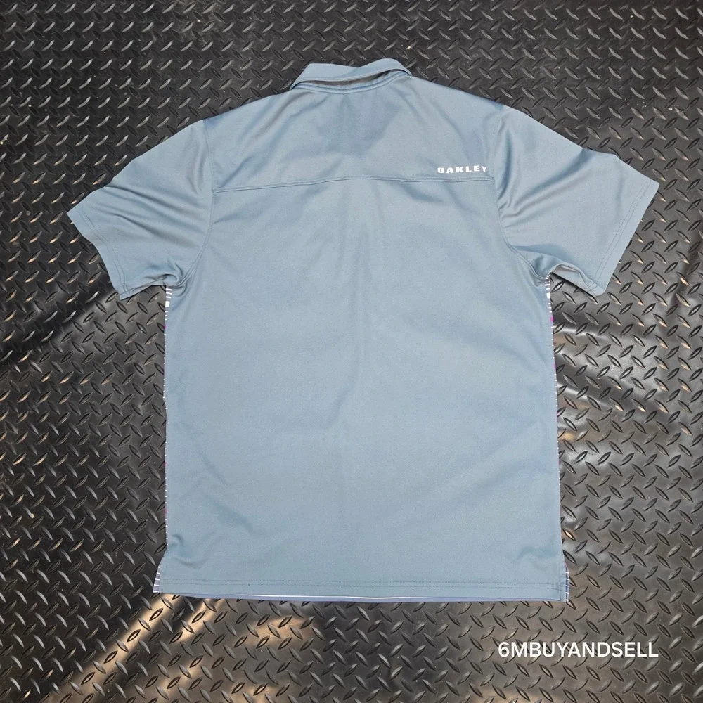 Oakley Mens OHydrolix Golf‎ Polo Shirt Large Grey Purple Striped Pelican Lakes
